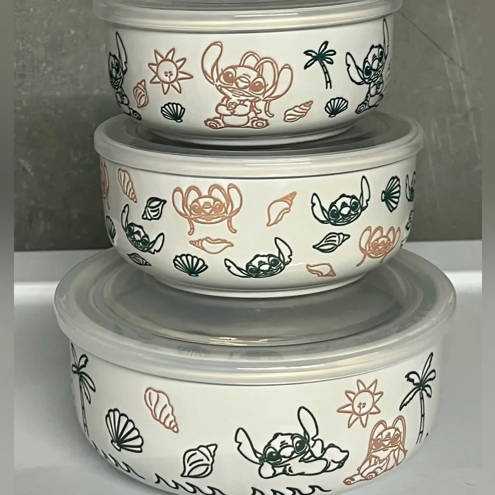 Disney Stitch and Angel Beach Nesting Bowls with Pressure Release Lids